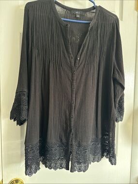 ellos Black Crochet-Trim Button Front Tunic size 14/16